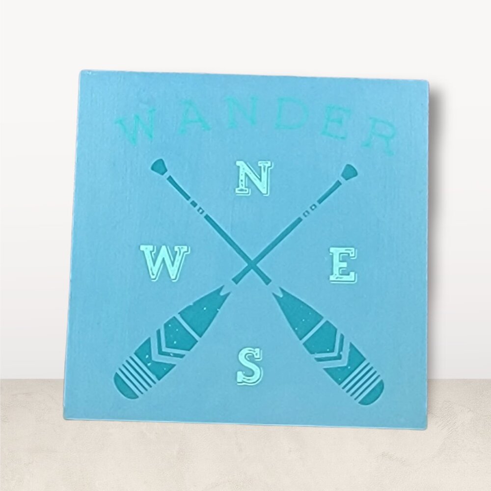 Wander~12x12 ~ Painted Wood Surface, Wall Hanging ~ Blue